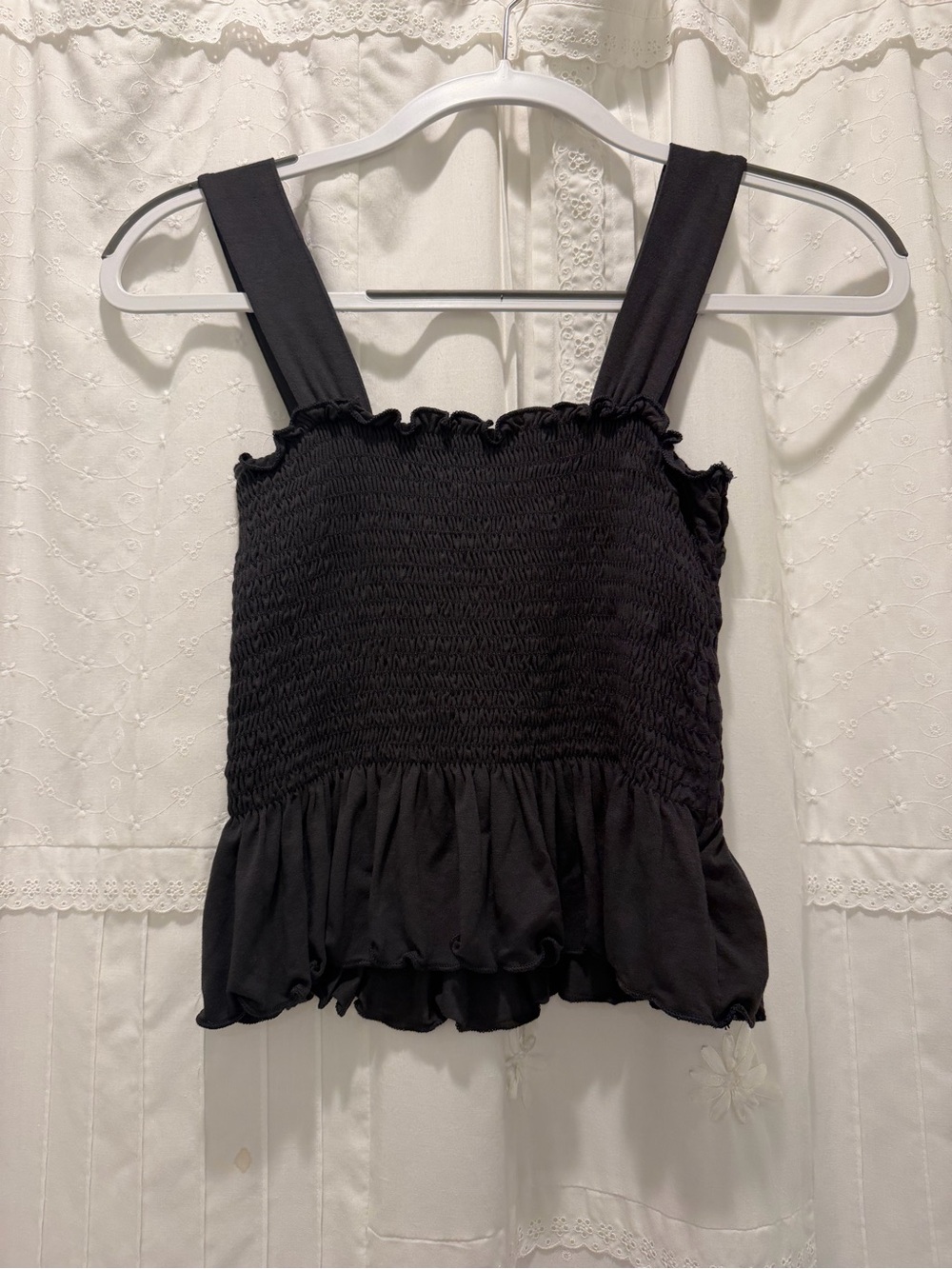 Urban Outfitters Black Smocked Ruffle-Hem Cami